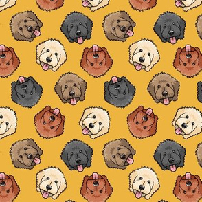 (small scale) all the doodles - cute goldendoodle dog breed - mustard yellow - LAD20