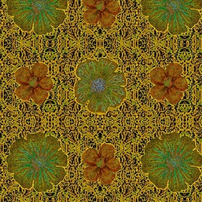 12" Hand painted Ochre/Olive Exotic Floral