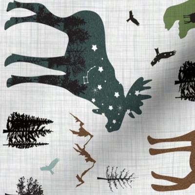Forest animals on linen - Rotated
