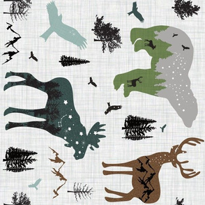 Forest animals on linen - Rotated