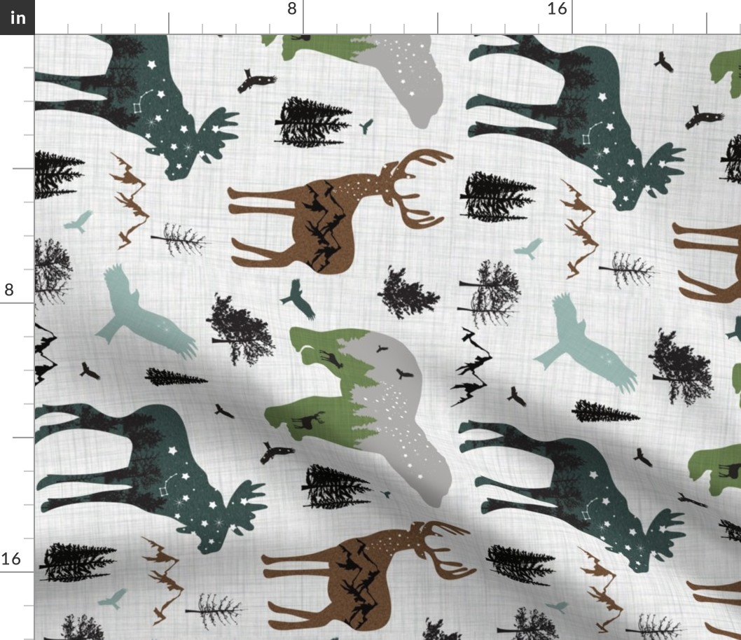 Forest animals on linen - Rotated