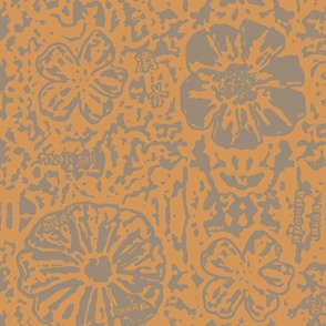 24" LARGE Curry/Taupe Floral Block Print