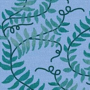 Blue Vine on Linen Texture