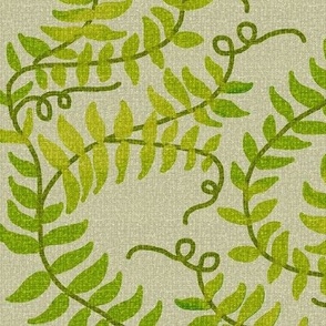 Green Vine on Linen Texture