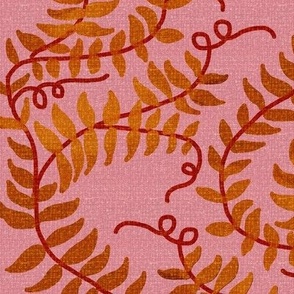 Red-Orange Vine on Linen Texture