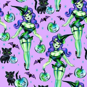 MEDIUM-Pinup Witch with Pumpkins