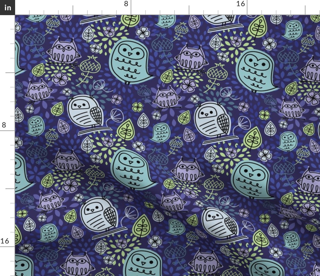 retro owls - teal & purple