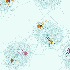 Colorful Spiders on Light Blue Background