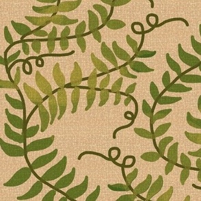 Green Vine on Tan Linen Texture