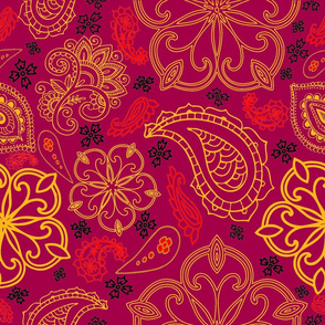 Paisleys Lines-dk red-gold