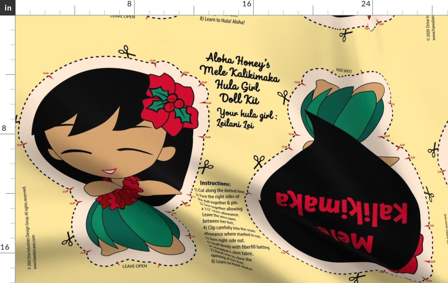 Aloha Honeys Holiday Hula Girl Doll Kit and Pattern