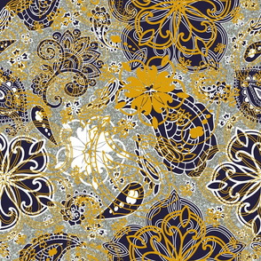 Paisley Textured gold navy 