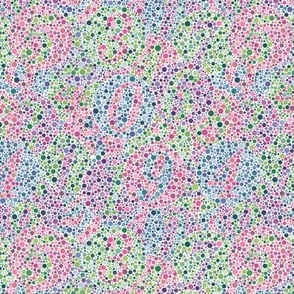 one-quarter size overlapping Ishihara colorblindness tests - Synergy 0011 colors