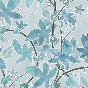 Teal Watercolor Plant Vines with Tendrils