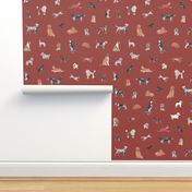 Dogs on linen textured terracotta 