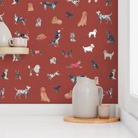 Dogs on linen textured terracotta 