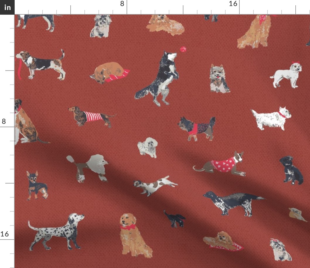 Dogs on linen textured terracotta 