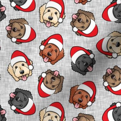 Christmas Goldendoodles - grey - Santa dogs - LAD20