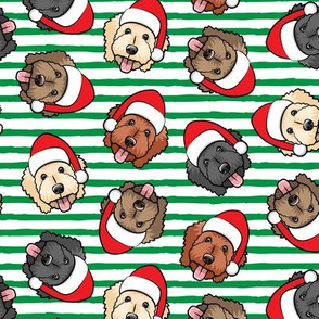 Christmas Goldendoodles - green stripes - Santa dogs - LAD20