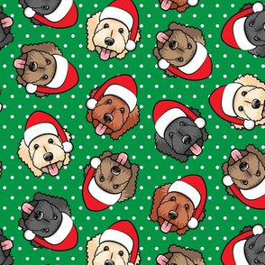 Christmas Goldendoodles - polka dots on green - Santa dogs - LAD20