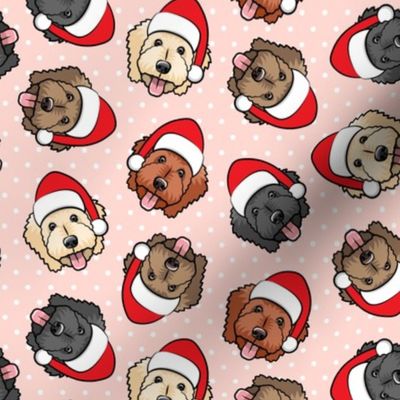 Christmas Goldendoodles - polka dots on pink - Santa dogs - LAD20