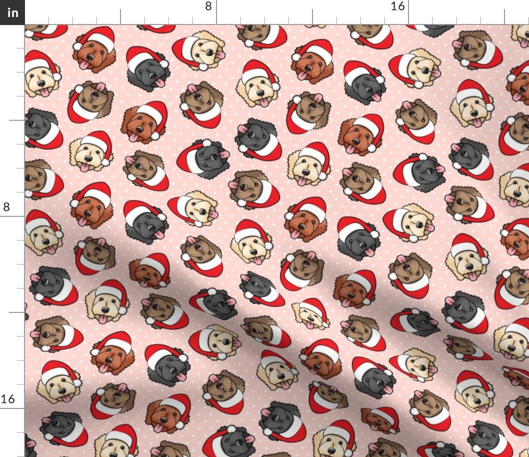 Christmas Goldendoodles - polka dots on pink - Santa dogs - LAD20