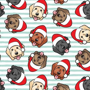 Christmas Goldendoodles - mint stripes - Santa dogs - LAD20