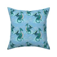 Whimsical Dragons Blue Sky