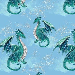 Whimsical Dragons Blue Sky