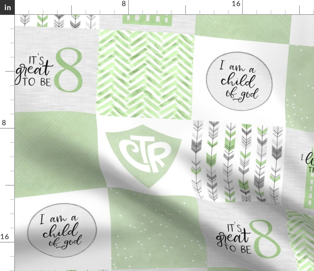 LDS/Mormon Baptism//Green - Wholecloth Cheater Quilt