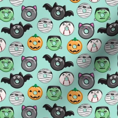 (1" scale) halloween donut medley - teal - monsters pumpkin frankenstein black cat Dracula C20BS