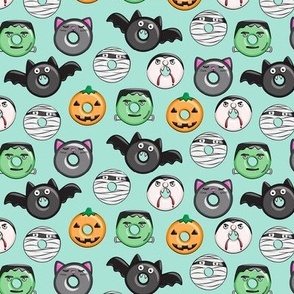 (1" scale) halloween donut medley - teal - monsters pumpkin frankenstein black cat Dracula C20BS