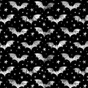  Watercolor Bats Grey on Black 1/2 Size