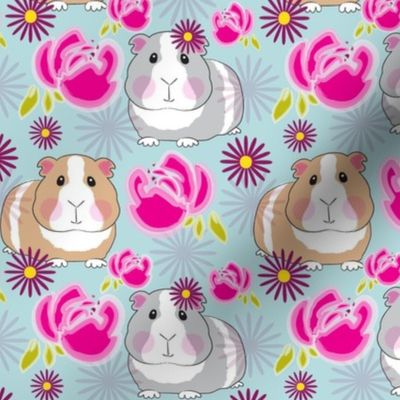 large guinea pigs and graphic flowers