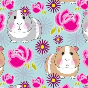 large guinea pigs and graphic flowers
