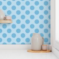 Whimsical dotted blue circles on a linen-styled background.