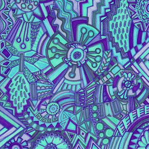 Abstract Doodle Art Purple and Turquoise