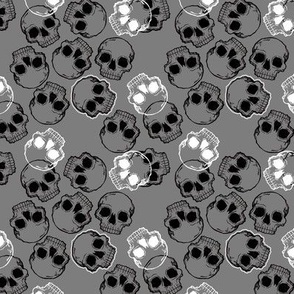 Black and White Skulls on Grey Small Scale