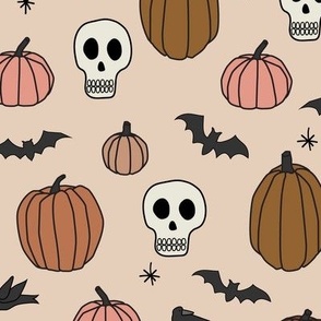 Halloween Skulls Pumpkins Bats and Ravens