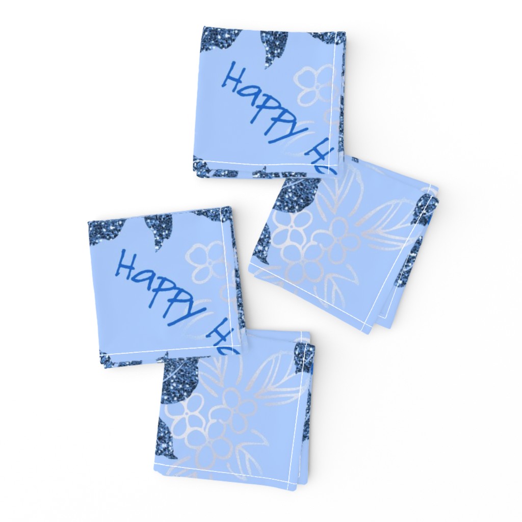 Hawaiian Holly Hanukkah Glittery Blue Floral