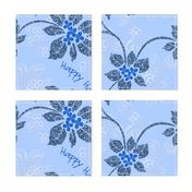 Hawaiian Holly Hanukkah Glittery Blue Floral