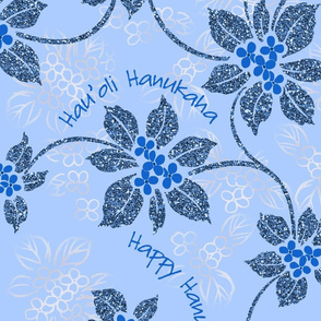 Hawaiian Holly Hanukkah Glittery Blue Floral