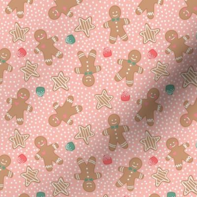 Christmas Holiday Gingerbread Boys and Girls and Gum Drops on Pink - 1 1/2 inch