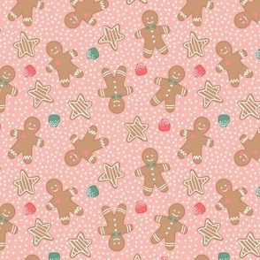 Christmas Holiday Gingerbread Boys and Girls and Gum Drops on Pink - 1 1/2 inch