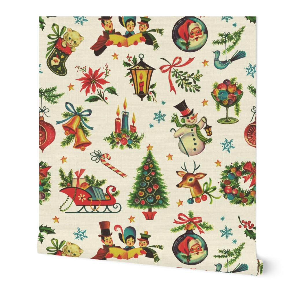 Vintage Retro Christmas on Cream - large scale