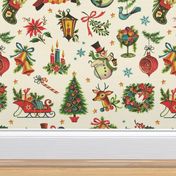 Vintage Retro Christmas on Cream - large scale