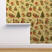 Vintage Retro Christmas on Cream - large scale