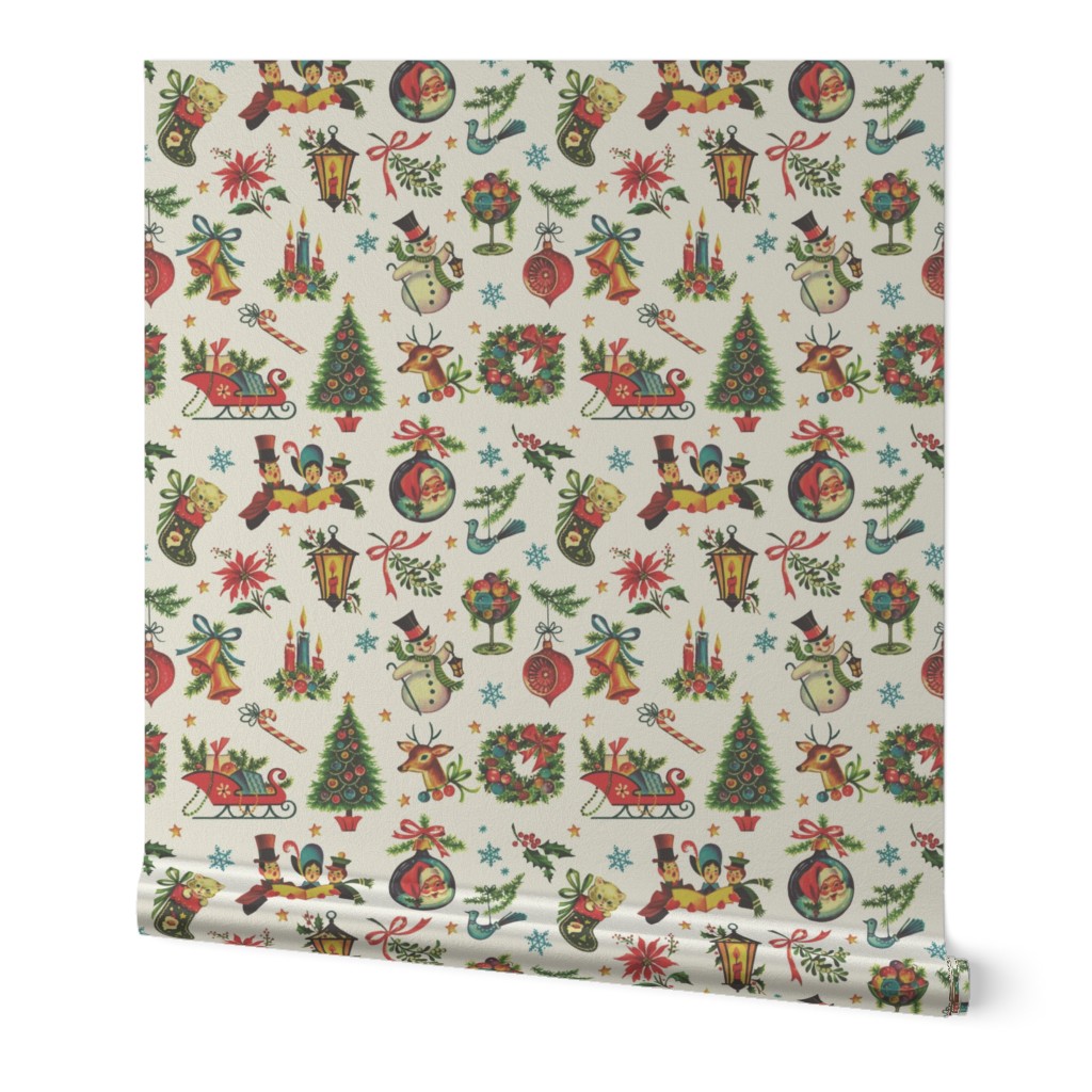 Vintage Retro Christmas on Cream - medium scale