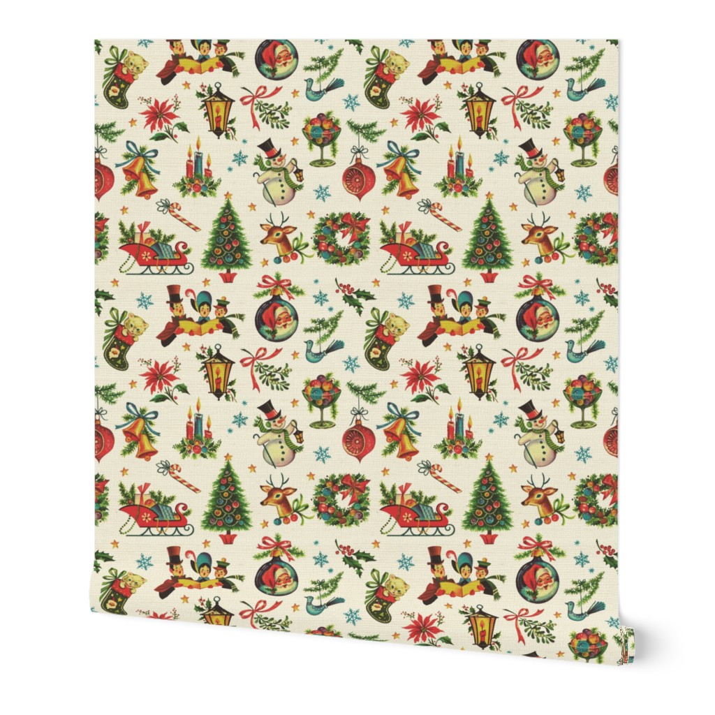 Vintage Retro Christmas on Cream - medium scale