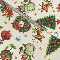 Vintage Retro Christmas on Cream - medium scale